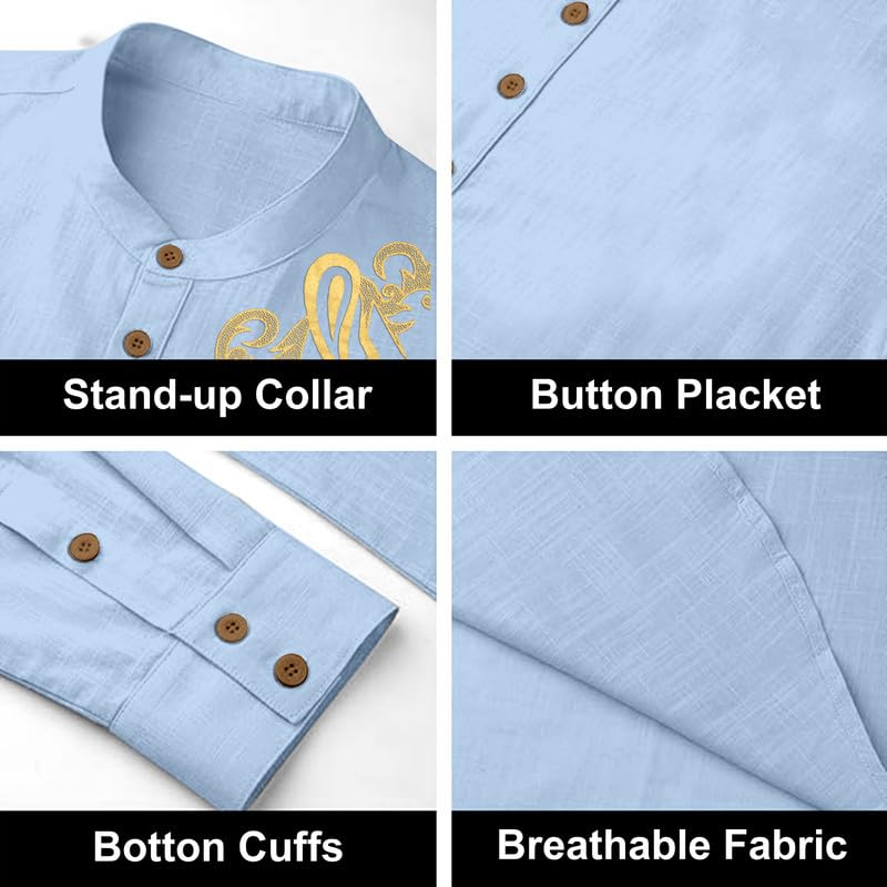 Image of Men's Printed Cotton Blend Short Kurta | Regular Fit Casual Kurta Shirt for Men with Mandarin Collar | Ethnic