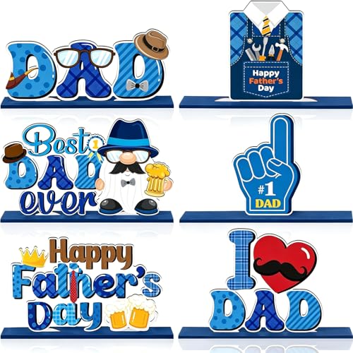6 Piece Fathers Day Table Decorations Set Happy Fathers Day Wooden Table Toppers Centerpiece Dad Best Dad Ever Signs for Dads Birthday Party Gift Supplies