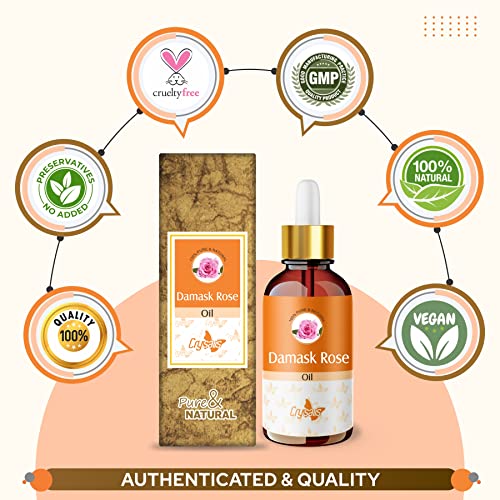 Image of Crysalis Damask Rose Steam Distilled 100% Pure & Natural Essential Oil Uncut Undiluted, Organic Standard for Skin & Hair care, Enhance Skin Texture, Minimizes fine lines & wrinkles- 100ML With Dropper