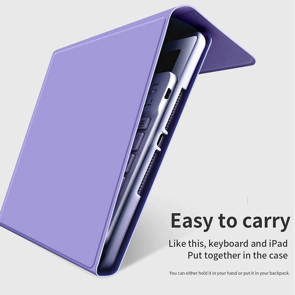 Clavier Étui pour iPad Mini 1/2/3, [AZERTY Français] Etui de Protection Housse en Cuir PU avec Clé de Couleur Clavier sans Fil Amovible pour iPad Mini 1 2 3, avec Porte-Crayon, Lavande