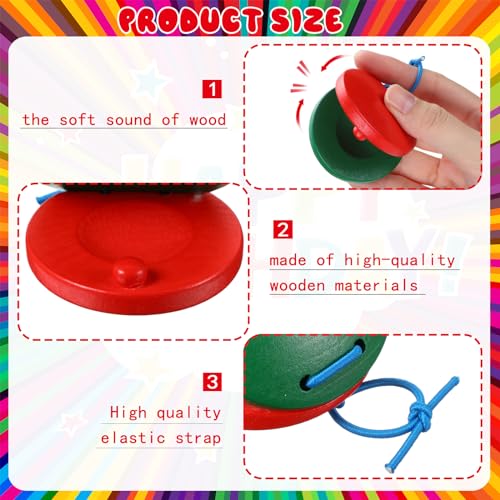 image for Boao 24 Pcs Castanets Musical Instrument Wooden Hand Finger Clap Board