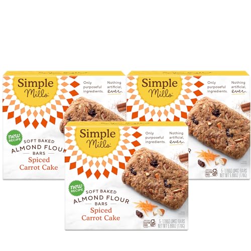 Image of Simple Mills Almond Flour Snack Bars, Spiced Carrot Cake - Gluten Free, Made with Organic Coconut Oil, Breakfast Bars, Healthy Snacks, Paleo Friendly, 6 Ounce (Pack of 3)