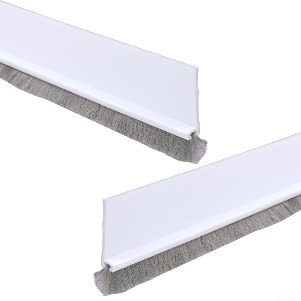 Yhenlovtt Tira de sellado inferior de puerta con cepillo de 100 cm, 2 tiras autoadhesivas, sellos inferiores de puerta con cepillos para evitar la entrada de ruido y polvo (blanco)