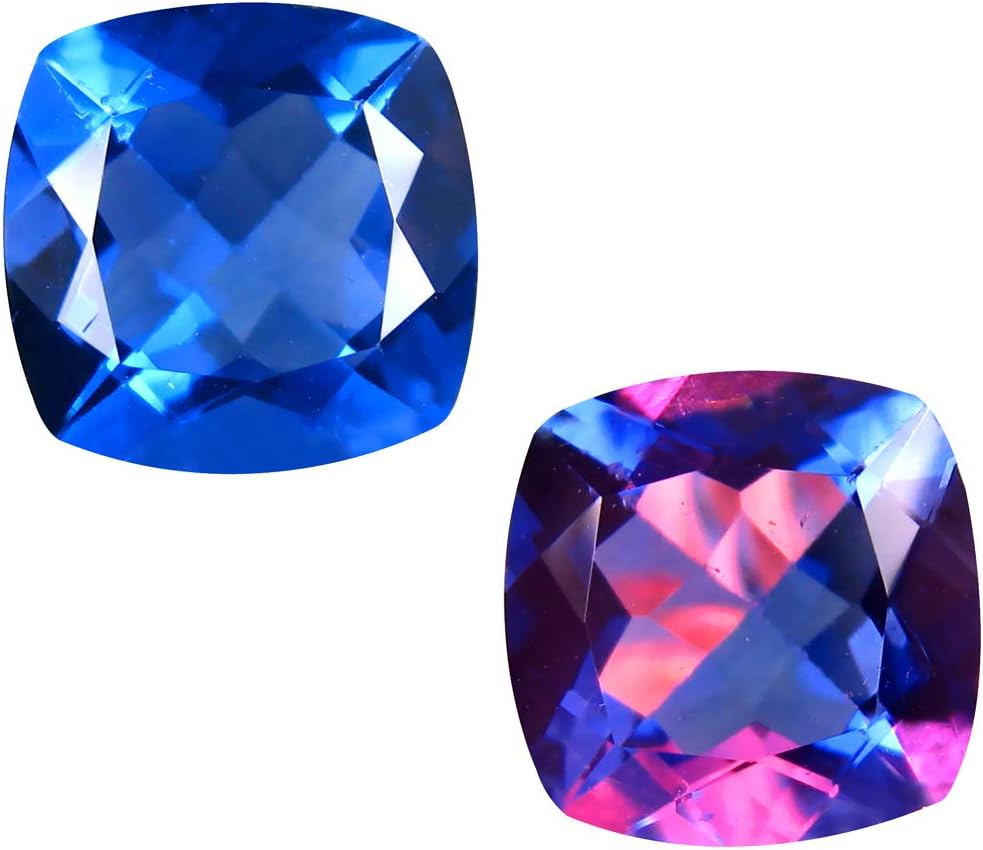 Deluxe Gems 4.85 ct Cushion (10 x 10 mm) Brazil Color Change from Blue to Purplish Red Fluorite Natural Loose Gemstone