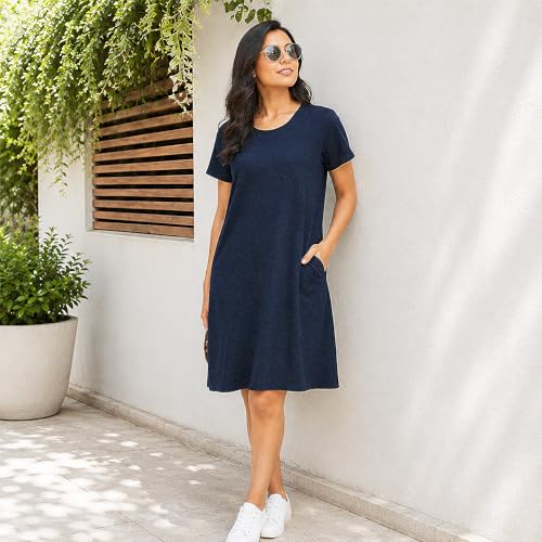 Image of Miss Lavish London Women's Relaxed Fit T Shirt Dress with Pockets Short Sleeve Summer Vacation Dresses