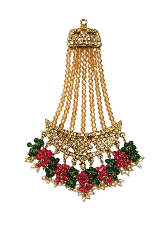 itrani Royal Champagne Chand Passa with Multi Beaded Jhoomar | Anti-Tarnish Brass Bridal Side Headpiece | Reverse AD Stone Traditional Mughal Hair Jewelry for Women-picture-39