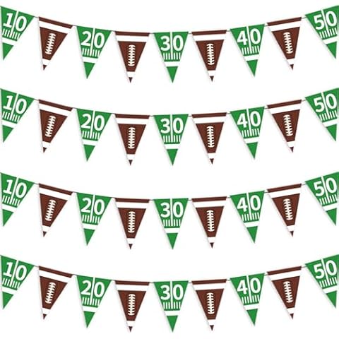 EVEDMOT 4 PCS Football Party Banner Super Bowl Party Decorations Football Pennant Banner for Game Day Birthday Party Hanging Triangle Football Flags Football Theme Party Decorations Cover