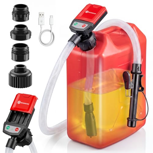 Electric Fuel Transfer Pump Siphon Pump for Gasoline Fuel Diesel Water Transfer 3.8GPM Gas Can Pump with Auto-Stop 4 Size Tank Adapters Battery & USB Powered Leak-proof Portable Fuel Pump