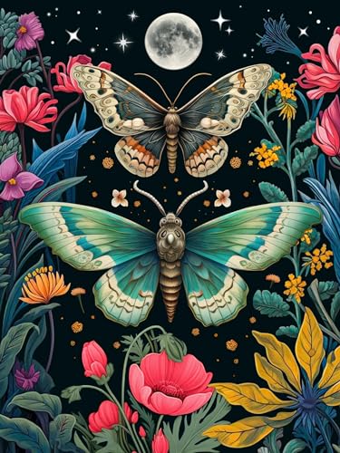 Image of SANYUN Diamond Painting Kits for Adults,5D Butterfly Diamond Art Kits for Beginners,Full Round Drill Flowers Gem Art Painting,Perfect for Gift and Home Wall Decor 12''W x 16''L