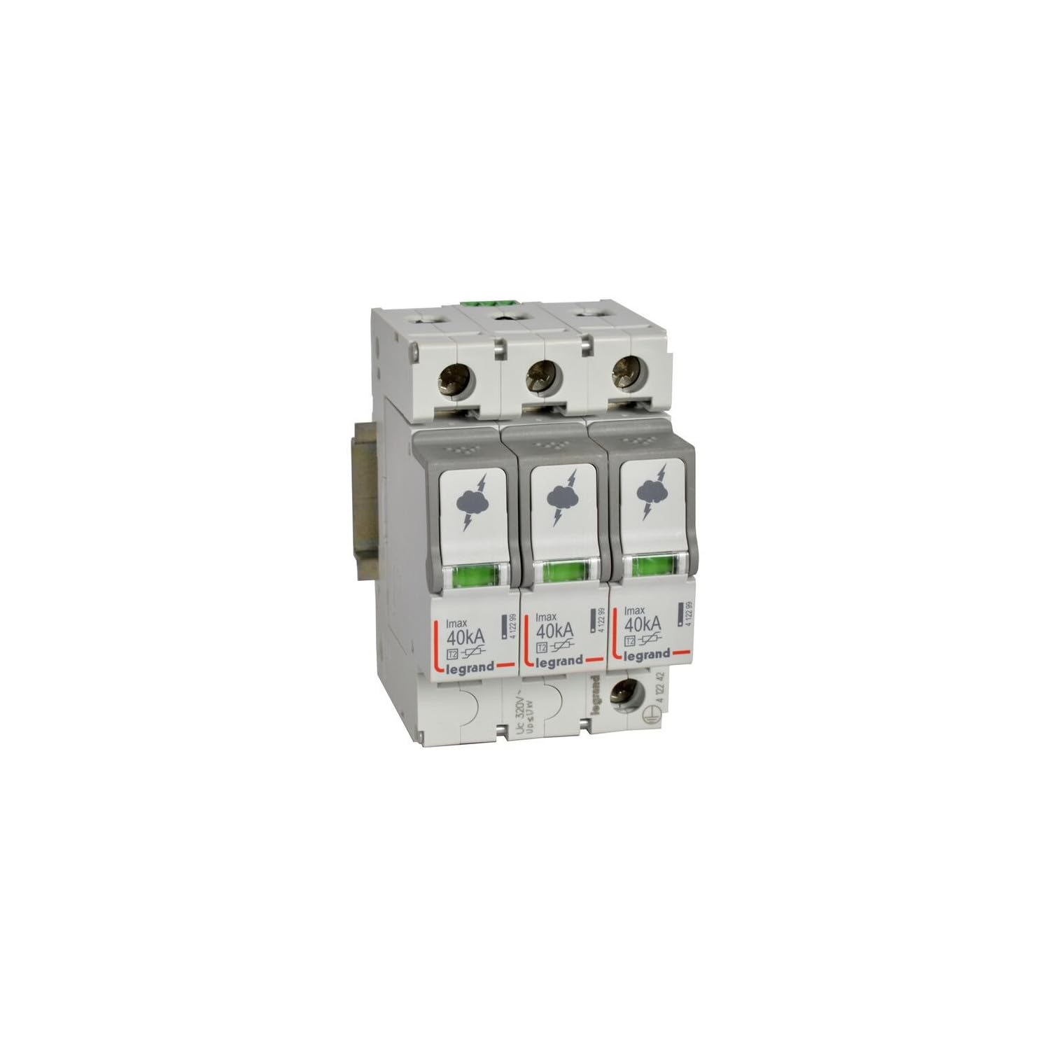 Legrand 412242 Parafoudre basse tension typeT2 Imax 40kA/​pôle, 3P, 320V, 3 modules