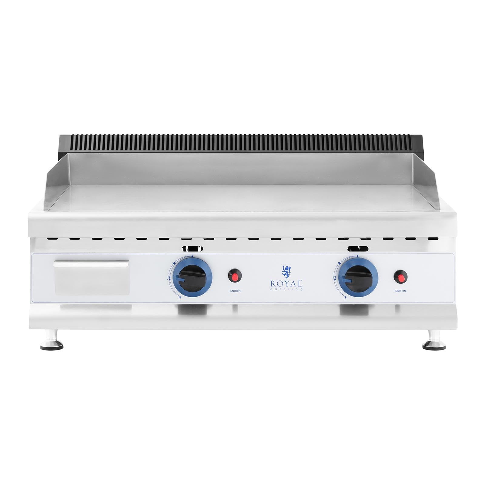 Plancha de gas natural de acero inoxidable parrilla profesional 75 cm 2 zonas de cocción 2 x 3 100 vatios (placa 74,5 x 40 cm, 20 mbar, gas natural, 50-300 °c, lisa, evacua la grasa) 14_0004036