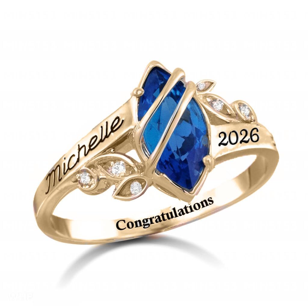 Fully Personalized Custom Sterling Silver Class Ring - High School and College Graduation Jewelry Gift for Women - Back to School - Class of 2026