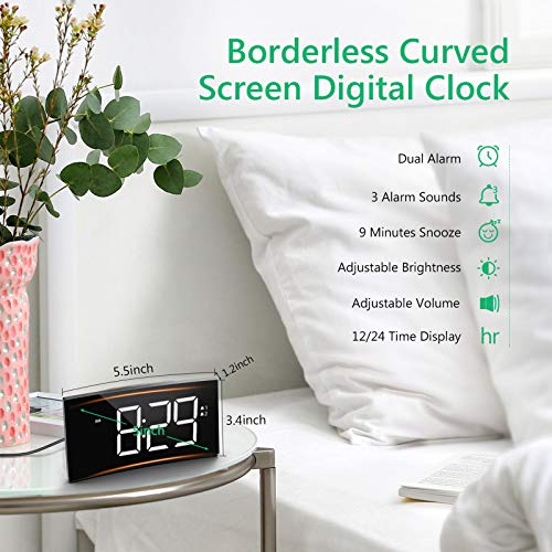 PICTEK LED Digital Alarm Clock, Easy to Set, 6-Level Brightness Dimmer, Adjustable Volume with 3 Alarm Sound, Clear White Digit, 12/24Hr, Snooze, Digital Clock for Bedrooms Desk (No USB Power Adapter)