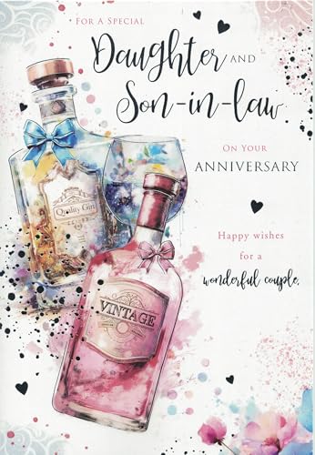 Anniversary Card for Daughter and Son-in-Law Watercolour Wine Design 23 x 15 cm