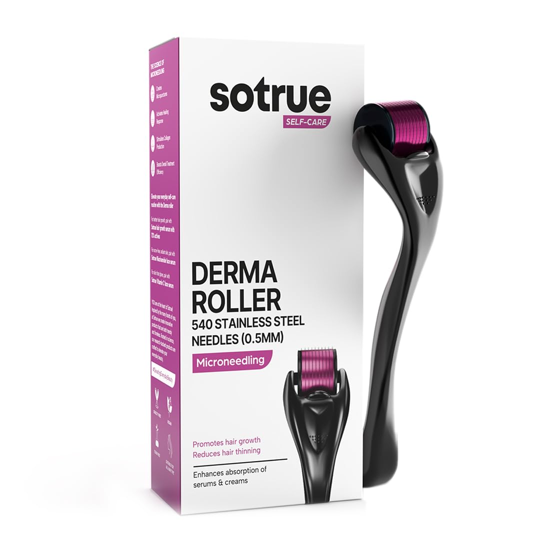 Sotrue Derma Roller For Hair Growth 0.5 mm With 540 Titanium Needles | Repairs Damaged Hair, Activates Hair Follicles | Reduces Acne Scars | Safe & Effective To Use