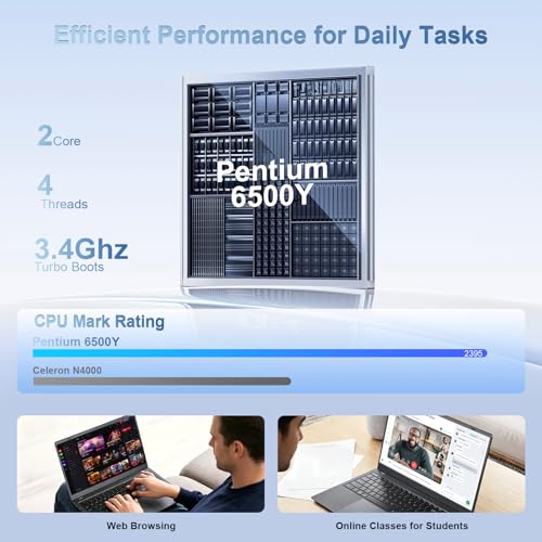 Image of Laptop 15.6 Inch, 12GB RAM Laptops with Pentium Gold 6500Y (Up to 3.4GHz), 128GB SSD, FHD IPS Screen, USB C, USB 3.2, HDMI, WiFi, Lightweight Laptop for Student, Home and Everyday Use