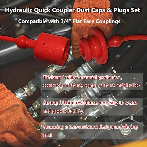 Image of 8 Pcs Hydraulic Quick Coupler Dust Caps & Plugs Set, Compatible with 1 /4 inch Flat Face Couplings for Bobcat Skid Steer, for John Deere Tractor