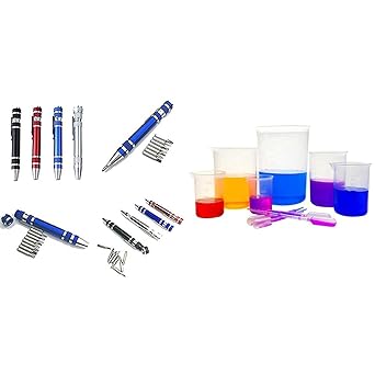 Diy Crafts 12470 9716 8 in 1 Aluminum Precision Screwdriver Set Pen Style Mini Torx Slotted, Multicolor + Diy Crafts 11428 4782 Plastic Beakers With 1ml Pipettes Lab Kit, Multicolor, 20 Piece