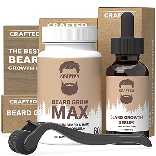 Crafted Beard Growth Kit - The Best Beard Growth Kit - Grow A Thicker Fuller Beard - Beard Growth Oil, Beard Roller, Beard Growth Vitamins (1 Month Kit) Crafted Beard Growth Kit - The Best Beard Growth Kit - Grow A Thicker Fuller Beard - Beard Growth Oil, Beard Roller, Beard Growth Vitamins (1 Month Kit)