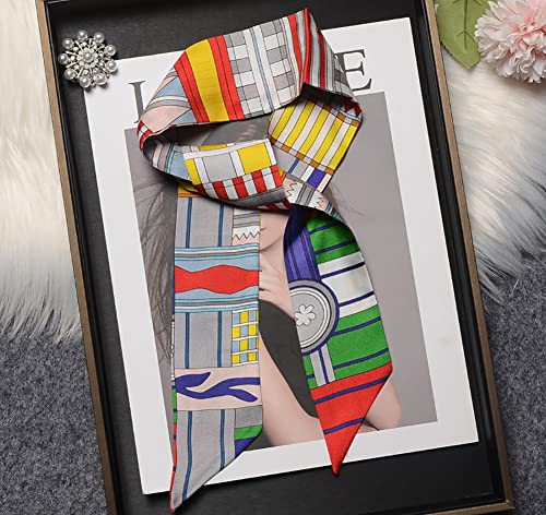 JERLA 100% Mulberry Silk Scarf, Head Hair Ribbon, Bag Scarf, Multicolor, 34.7" x 1.97" (88cm x 5cm), Women, Females, Fashion Scarves2