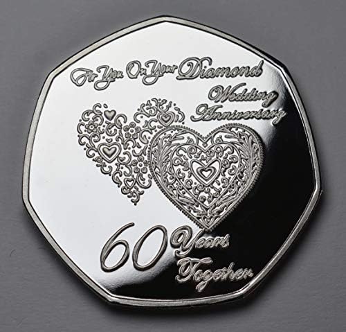 The Commemorative Coin Company Pair of 60TH DIAMOND WEDDING ANNIVERSARY Silver & 24ct Gold Commemoratives in Display/Presentation Stand. Gift/Present 60 Years Together