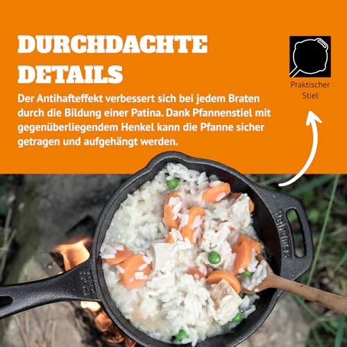 Foto von Petromax Feuerpfanne mit Stiel - Pfanne aus Gusseisen für alle Grill- und Herdarten, Gasflamme, Backofen oder Kochen im Freien - Anbraten, Schmoren und Rösten mit Antihafteffekt - 30 cm Durchmesser