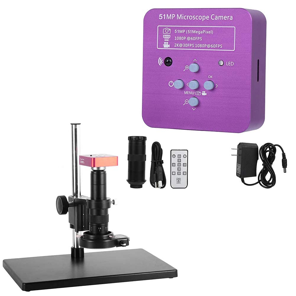 Fotocamera per microscopio Industriale Full HD 51MP 2K 1080P HDMI USB, Obiettivo con Attacco C Zoom 8X-130X 5100 CMOS Pixel Videocamera Digitale Elettronica con Telecomando,Spine statunitensi