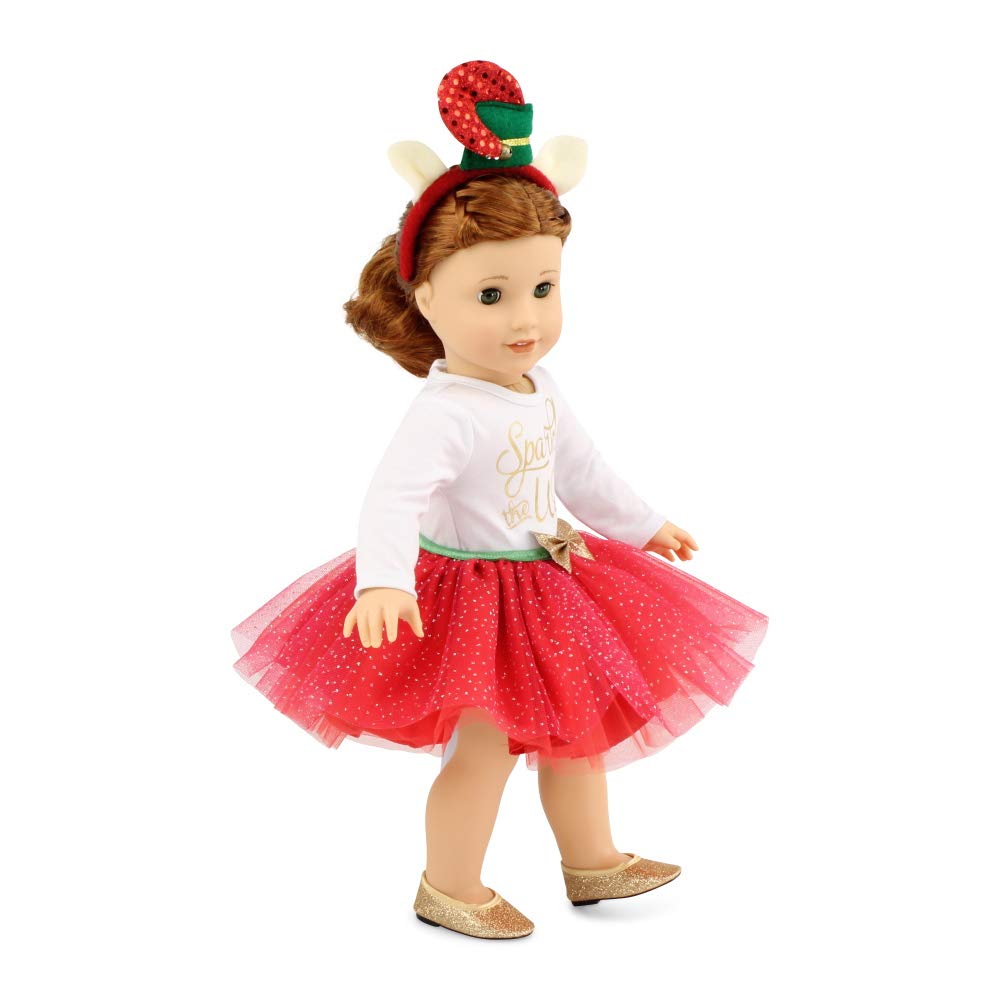 Emily rose 18 inch 5 piece holiday tutu outfit including shoes and elf headband gift boed fits 18 american girl our generation and my life dolls clothes