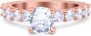 Art Deco Ring Round Moissanite Hidden Halo Cubic Zirconia Accent Cathedral Ring Wedding Engagement Rings For Women 925 Sterling Silver Gifts For Her
