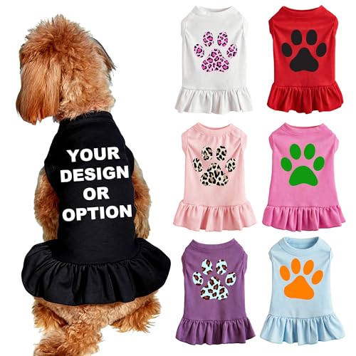Custom Dog Shirt Personalized Dog Clothes with Logo Text or Image Soft & Breathable Customized Pet T-Shirt for Small Medium Dogs Cat Puppy and Kitten (Skirt Hem)