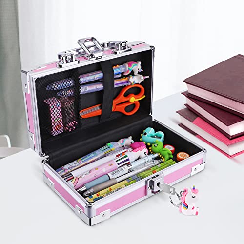 Image of JYPS Unicorn Pencil Box for Girls Boys Kids, Lock Box for School with Portable Handle and Uncorn Keychain, Pink Pencil Box, Cute Unicorn School Supplies, Back to School Gifts for Kids