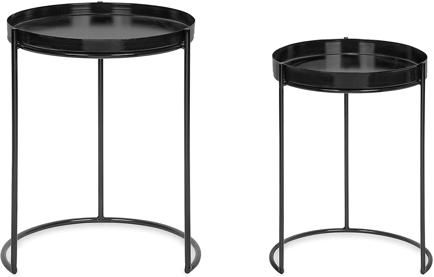 INDIAN DECOR 45771 Classic Nesting Table Set, Set of 2, Black, Space Saving Modern Design - Round Nesting Table for Living Room/Bedroom/Office and Waiting Area - Black 1