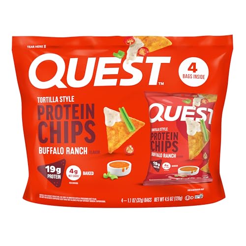 Image of Quest Nutrition Tortilla Style Protein Chips, Buffalo Ranch, 19g of Protein, 4g Net Carbs, Gluten Free Protein Snack, 1.1 Ounce, 4 count
