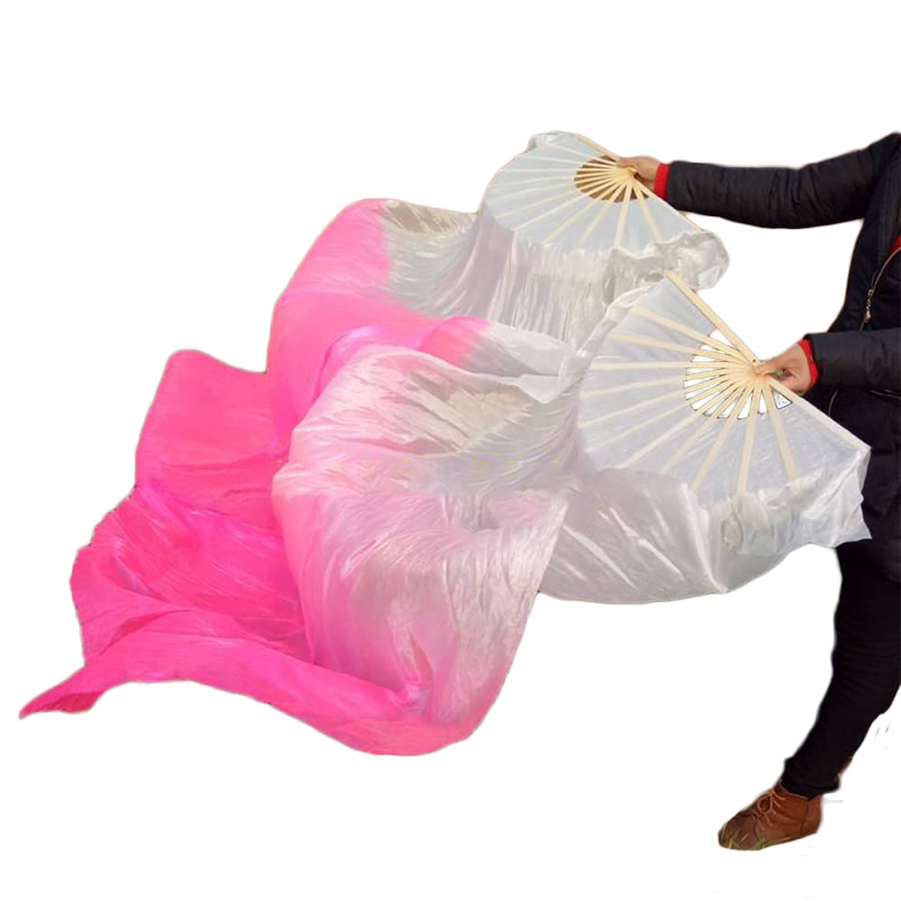 Abanico largo de seda de simulación, color degradado, danza del vientre, danza oriental, espectáculo de danza larga, 150 cm