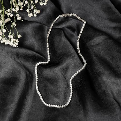 8 CT D VVS1 Lab Grown Diamond Riviera Tennis Necklace – Half Diamond, Half Illusion Setting in 14K White Gold, 16 Inch Luxury Jewelry - Image 4