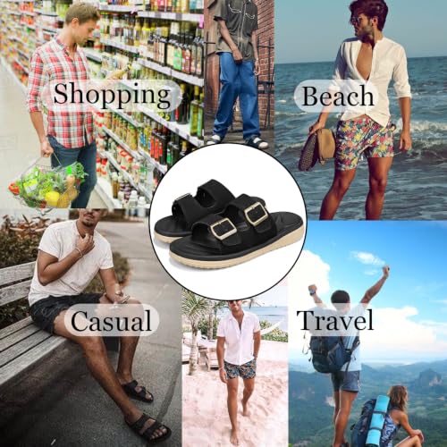 Image of Mens Sandals Adjustable Buckle Straps with Arch Support Lightweight Comfort Beach Sandals Soft Cushion Footbed Summer Slippers Open Toe Slides for Indoor and Outdoor