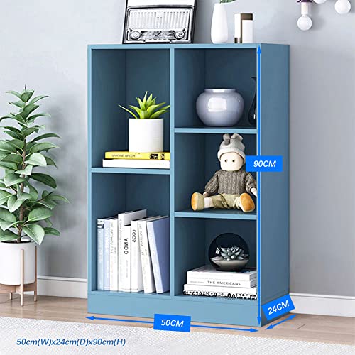 Image of IOTXY Open Shelf Low Bookcase - Wooden 3-Tier Cube Bookshelf, Bright Blue