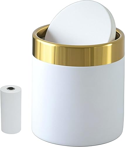 JILLICK Bote de basura pequeño con tapa, mini bote de basura de escritorio, 1.5 litros0.4 galones, pequeño bote de basura de metal para baño,