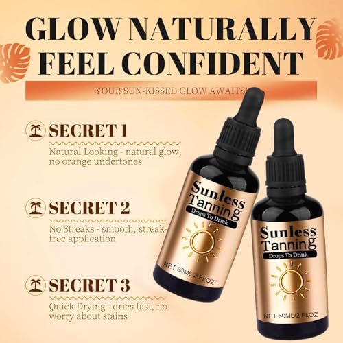 Bräunungstropfen zum Trinken, Sunless Tanning Drops, Bronzing Bräunungsöl Selbstbräuner Tropfen, Bräunungstropfen Fördert die Gesundheit und Pigmentierung der Haut, Unisex