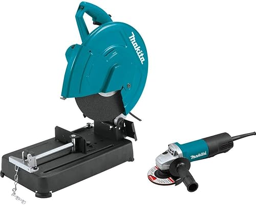 Makita LW1401X2 Sierra de corte de 14" con amoladora angular de interruptor de paleta de 4-12"