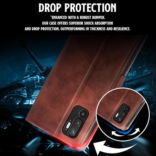 Image of WOW IMAGINE Shock Proof Flip Cover Back Case for Xiaomi Redmi Note 10T 5G | Poco M3 Pro 5G (Magnetic Button Flip Case | Wallet Pockets & Stand | Leather Finish | Coffee)