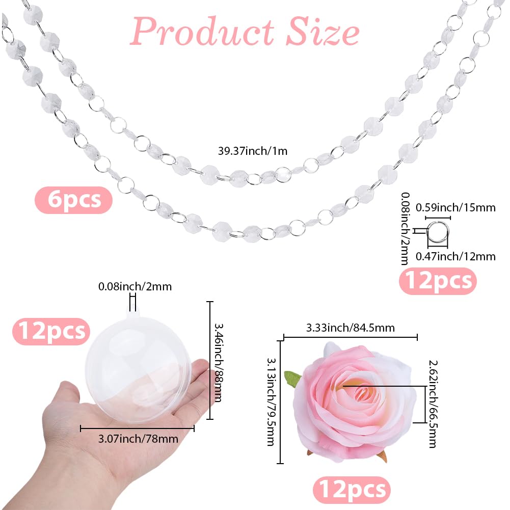 12 set di Portacandele Da Appendere Centrotavola Da Appendere per Matrimonio con Ghirlanda di Cristallo Acrilico Anelli di Rose Artificiali Decorazioni per Soffitto Fai Da Te Kit di Sfere Por