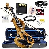 Electric Violin Bunnel Edge Outfit 4/4 Full Size (Light Zebrano)- Electric Amp, Carrying Case and Accessories Included - Headphone Jack - Highest Quality with Piezo ceramic pick-up By Kennedy Violins