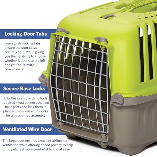 Image of Pet Carrier: Hard-Sided Dog Carrier, Cat Carrier, Small Animal Carrier in Green| Inside Dims 20.70L x 13.22W x 14.09H & Suitable for Tiny Dog Breeds | Perfect Dog Kennel Travel Carrier for Quick Trips