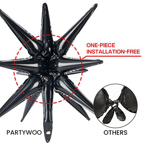 Image of PartyWoo Black Large Star Spike Foil Helium Mylar Balloons 6pcs