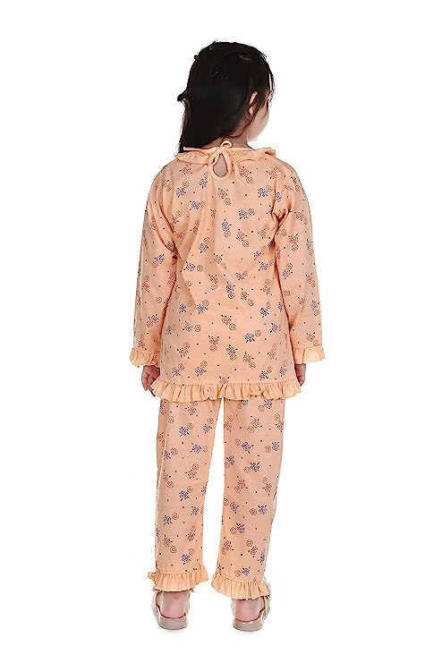Image of Jain Traders Baby Girls Floral Print Hosiery Cotton Top & Pyjama Set