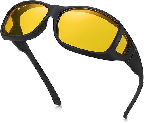 Night Vision Driving Glasses Fit Over Glasses for Men Women Anti Glare Polarized HD Night Time Glasses for Driving Yellow Len