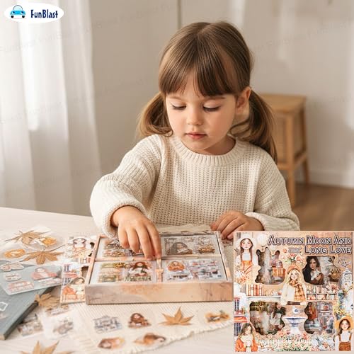 Image of FunBlast Self Adhesive 640Pcs /100 Sheets, Flowers Bloom in All Seasons Stickers, Retro Decorative Sticker's for Scrapbook, Japanese Style Sticker's for Project, Journals, Scrapbooking (Autumn)