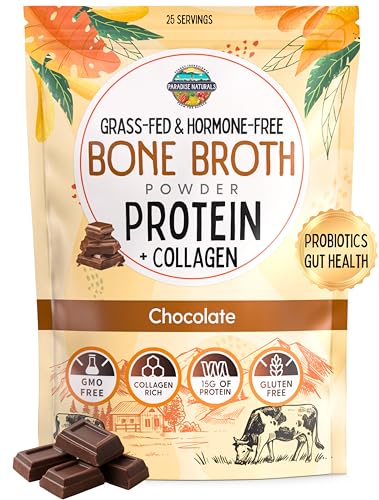 100% Grass-Fed Chocolate Bone Broth Protein Powder with Probiotics – Zero Artificial Flavors, 15g Protein, Collagen-Rich, Gut & Joint Support, Healthy Hot Chocolate, Keto, Paleo, Gluten Free
