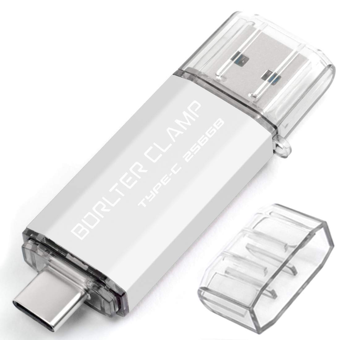 BorlterClamp pamięć 256 GB USB C 2 w 1 OTG USB 3.0 pamięć do smartfonów z systemem Android, Samsung Galaxy S9/S8/Note 9, LG, tabletów i komputerów (srebrny)